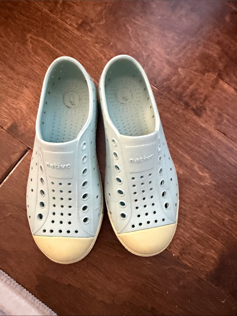 Native Kids Water Shoes in Light Blue with Cream Toecaps